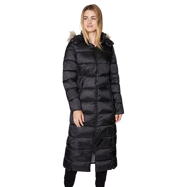 Geschallino Women’s Faux Leather/Suede Long Coat Parka with Detachable Faux Fur Collar/Hood Fleece-Lined Quilted Jacket for Winter