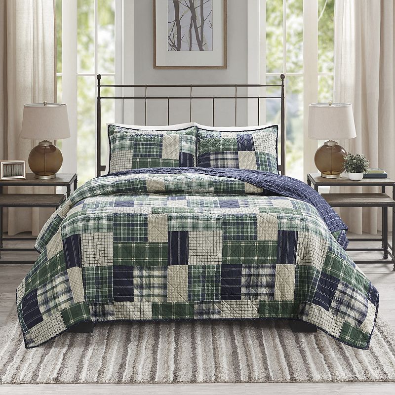 Madison Park Heavenly 3-Piece Reversible Printed Patchwork Quilt Set with S