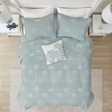 Harbor House Coastal Cotton Quilt Set with Shams and Throw Pillow