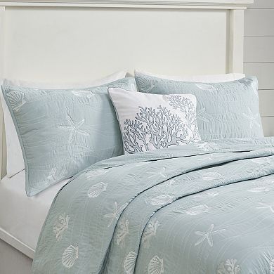 Harbor House Coastal Cotton Quilt Set with Shams and Throw Pillow