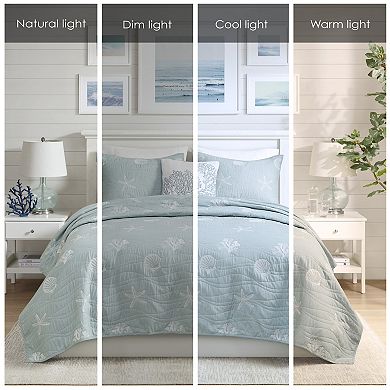 Harbor House Coastal Cotton Quilt Set with Shams and Throw Pillow