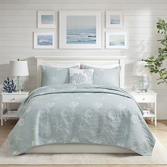Harbor House Coastal Cotton Quilt Set with Shams and Throw Pillow
