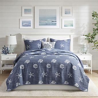 Harbor House Coastal Cotton Quilt Set with Shams and Throw Pillow