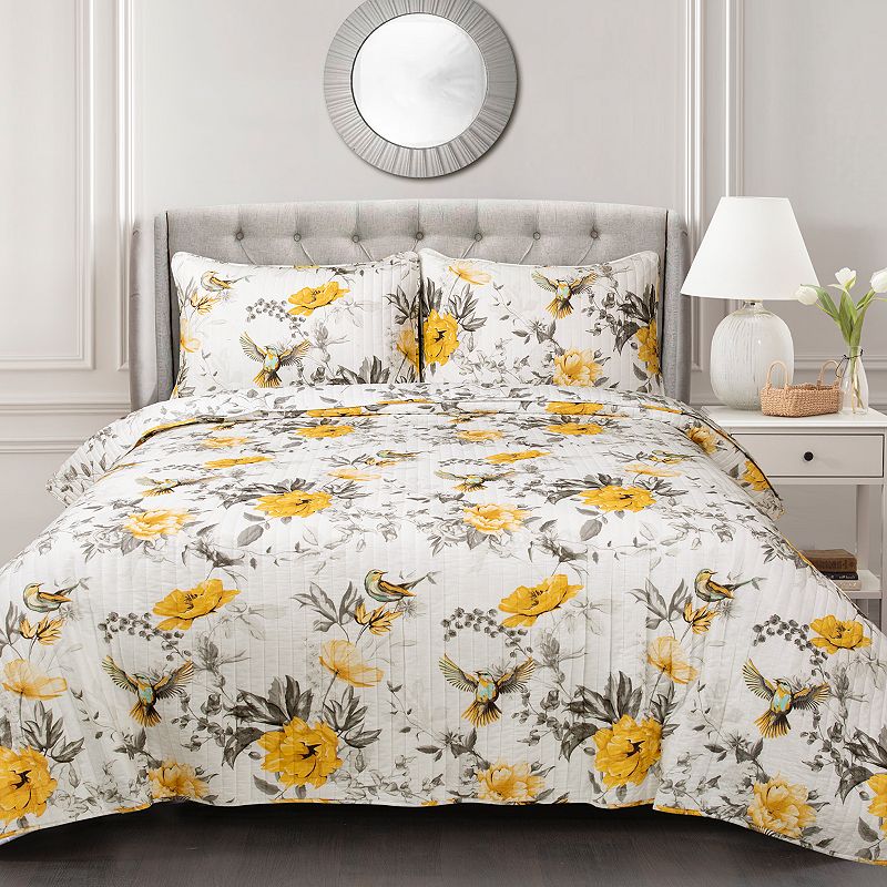 Lush Decor Penrose Floral Quilt Set, Yellow, Full/Queen