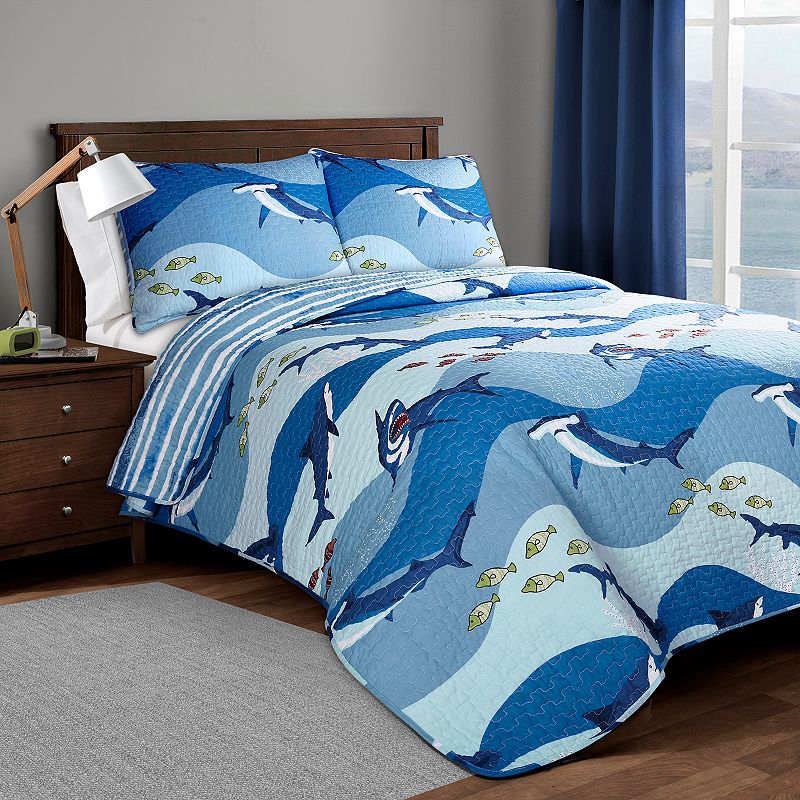 Lush Decor Shark Allover Quilt Set, Blue, Twin