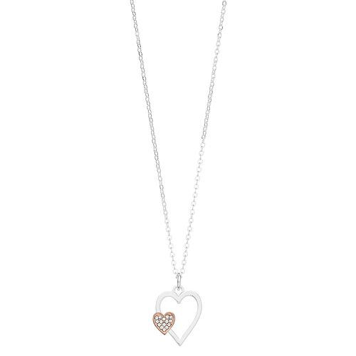 Brilliance Two Tone Double Heart Necklace with Swarovski Crystals