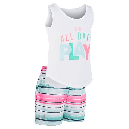 Girls 46x Under Armour "All Day I Play" Tank Top & Striped Shorts Set
