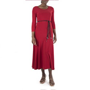 Women's Nina Leonard Three-Quarter Sleeve Belted Midi Dress