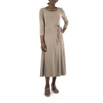 Women's Nina Leonard Three-Quarter Sleeve Belted Midi Dress