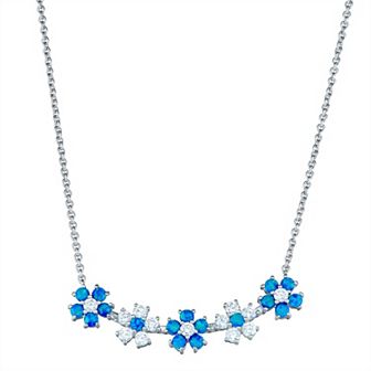 Argento Forte Sterling Silver Lab Created Blue Opal and Cubic Zirconia Flower Necklace