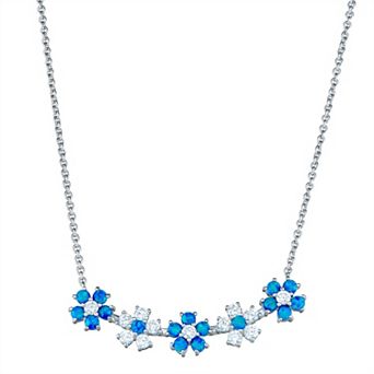 Argento Forte Sterling Silver Lab Created Blue Opal and Cubic Zirconia Flower Necklace