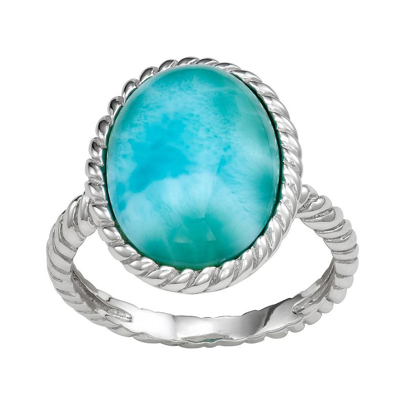 Sterling Silver Larimar Cabochon Ring, Womens, Size: 8, Blue