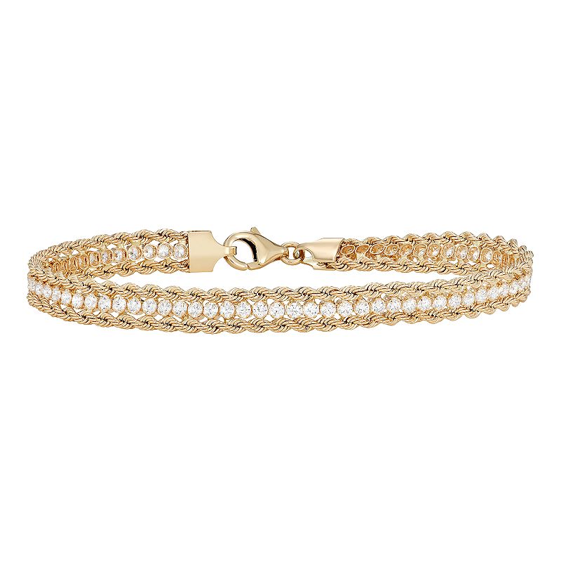 14k Gold Cubic Zirconia Rope Bracelet, Womens, Size: 8.5, Yellow