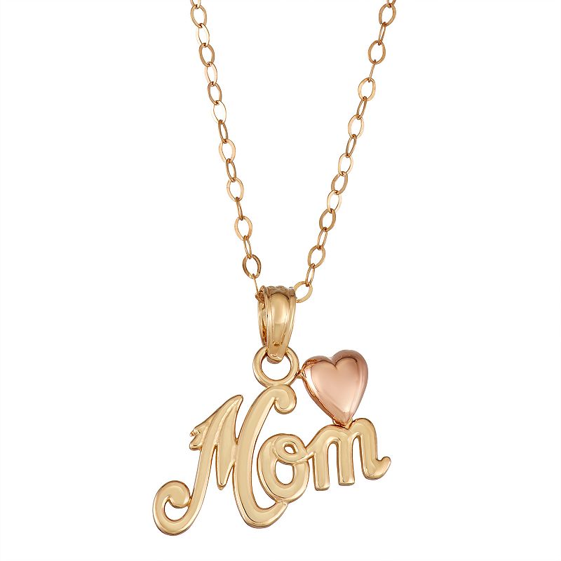 Two Tone 14k Gold Mom Pendant Necklace, Womens, Size: 18, Multicolor