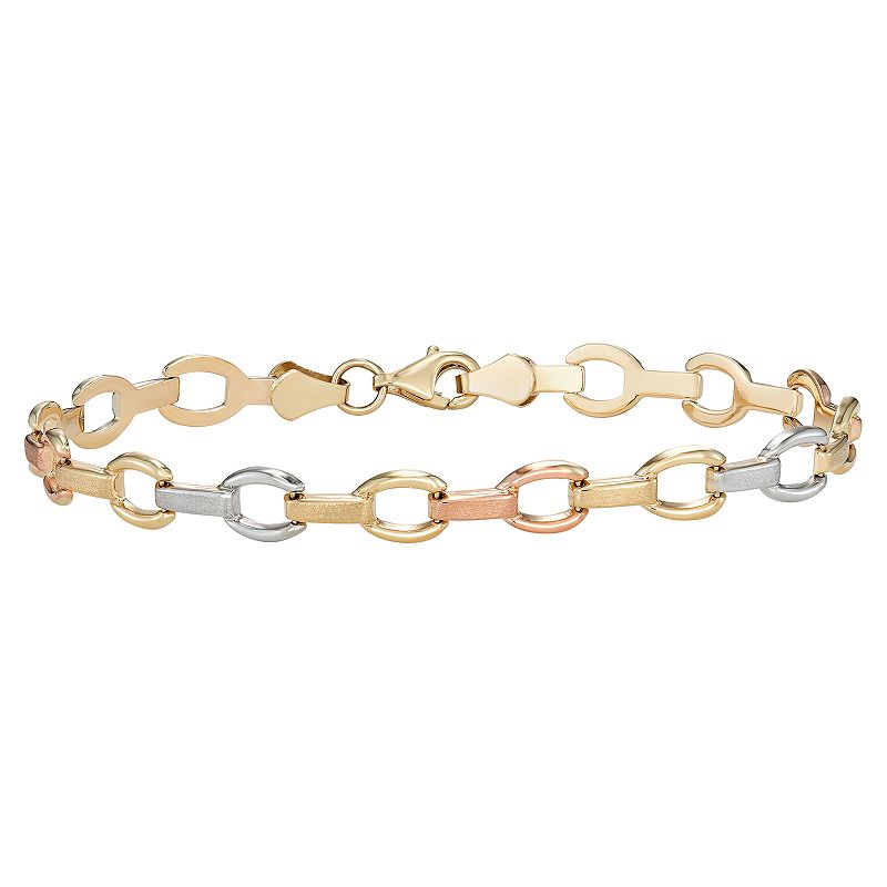 Tri-Tone 10k Gold Chain Bracelet, Womens, Size: 7.25, Yellow