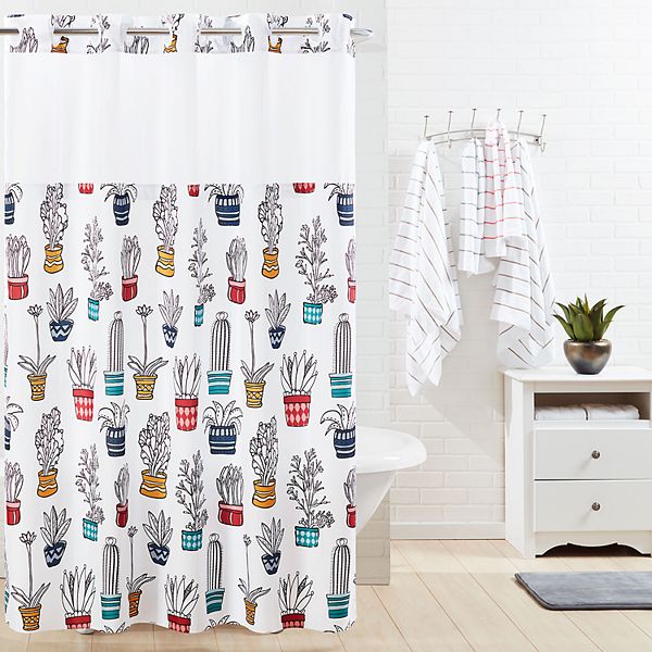 Hookless Cactus Shower Curtain Liner, H&M Cactus Shower Curtain