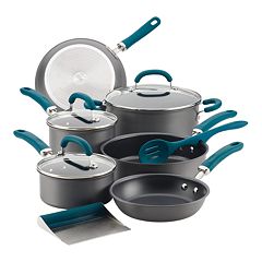 Rachael Ray 2-Quart Nonstick Induction Straining Saucepan, Aluminum, Teal, Create Delicious Collection