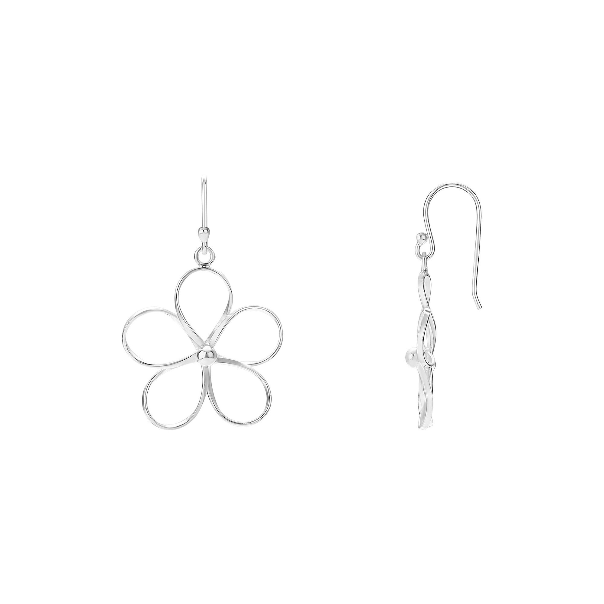 PRIMROSE Sterling Silver Polished Wire Flower Drop Earrings, Womens