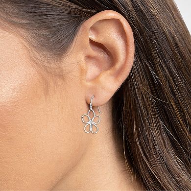 Womens PRIMROSE Primrose sterling silver polished wire flower drop earrings, secured with fishhook to complete the look.
