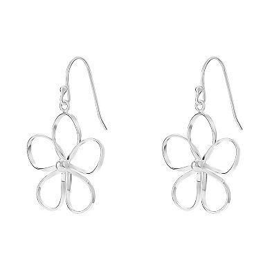 Womens PRIMROSE Primrose sterling silver polished wire flower drop earrings, secured with fishhook to complete the look.