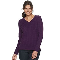 Petite Croft & Barrow® Cable V-Neck Pullover