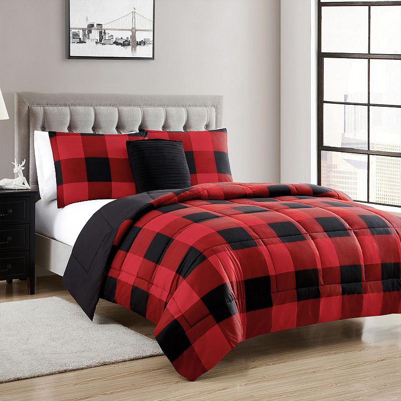 Sweethome Collection Buffalo Plaid Reversible Down-Alternative Comforter Se