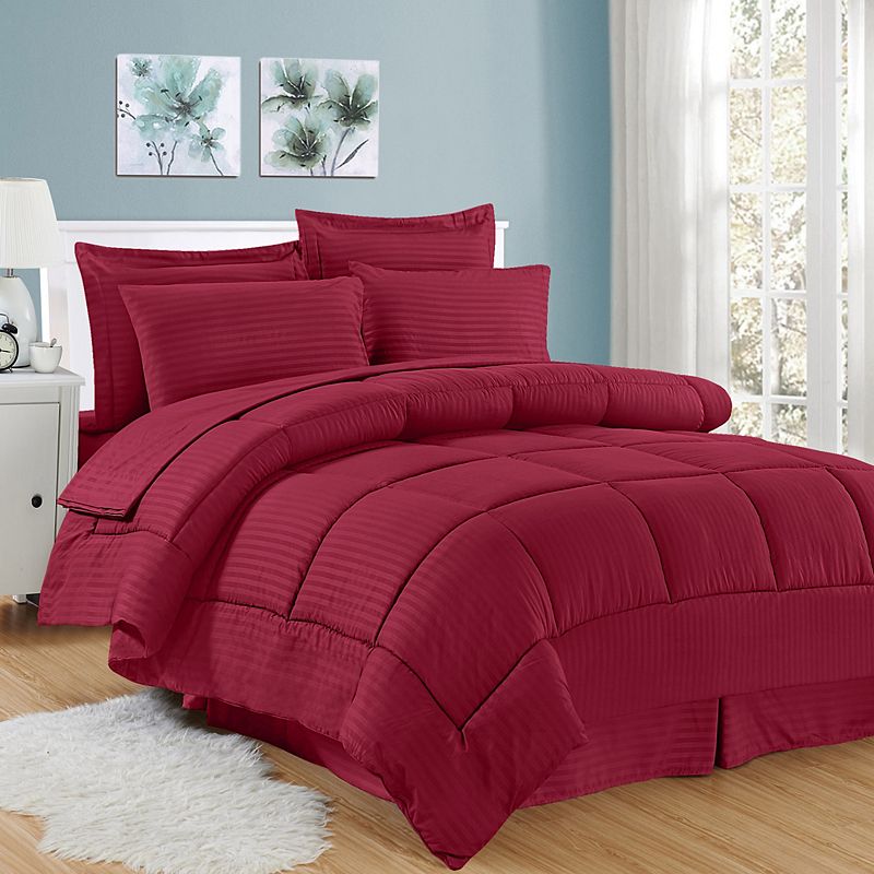 Sweethome Collection Hotel Dobby Embossed Bedding Set, Dark Red, Twin