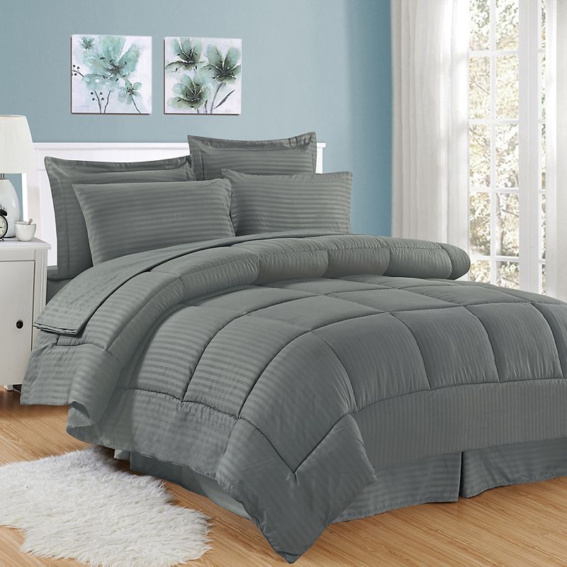 Sweethome Collection Hotel Dobby Embossed Bedding Set, Grey, Queen