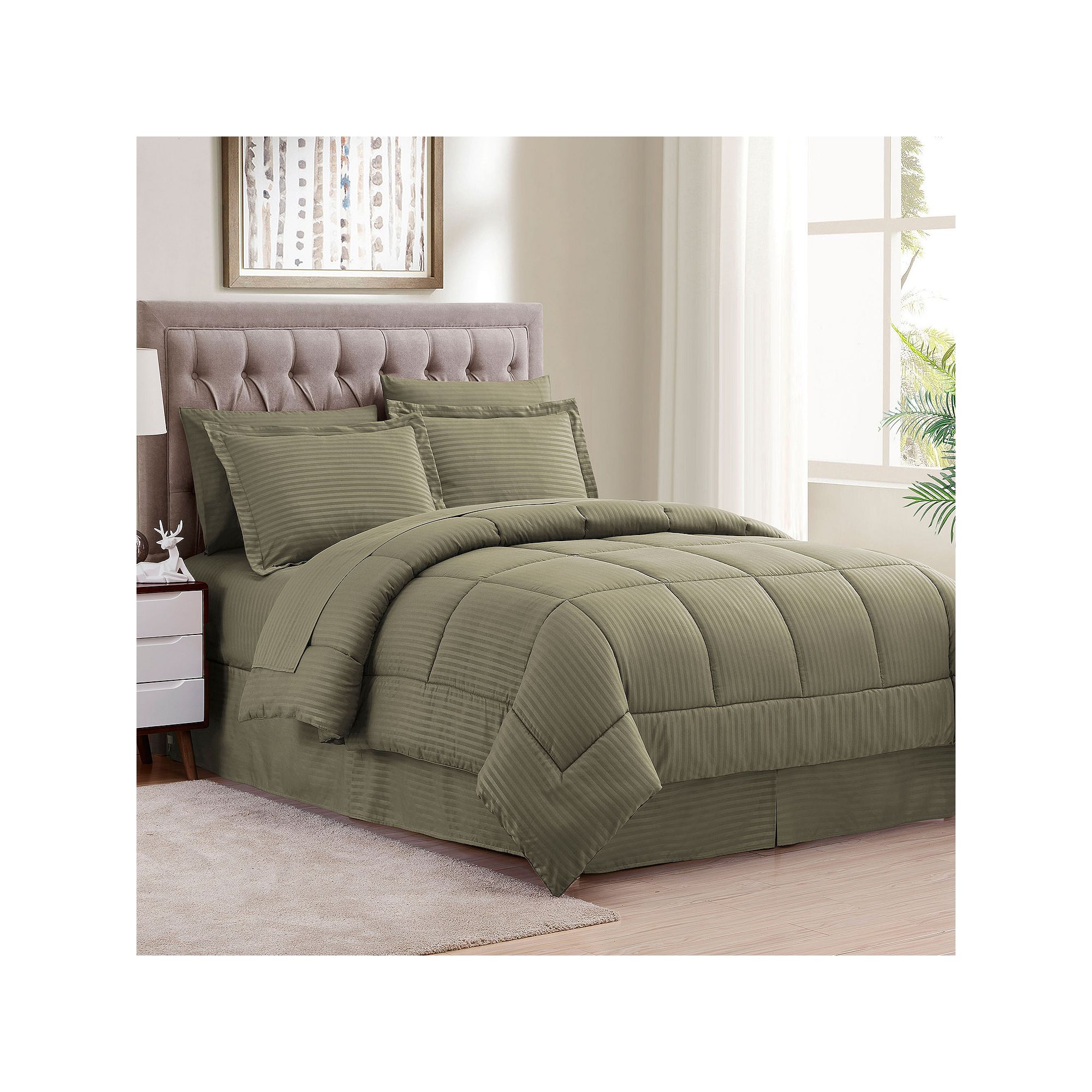 Sweethome Collection Hotel Dobby Embossed Bedding Set, Green