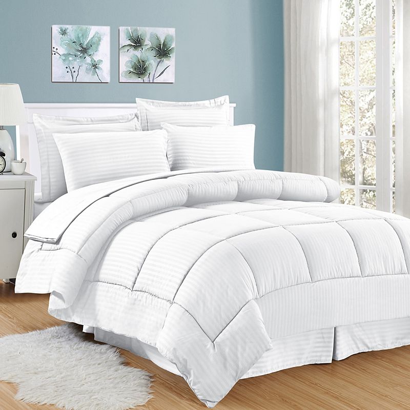 Sweethome Collection Hotel Dobby Embossed Bedding Set, White, Twin