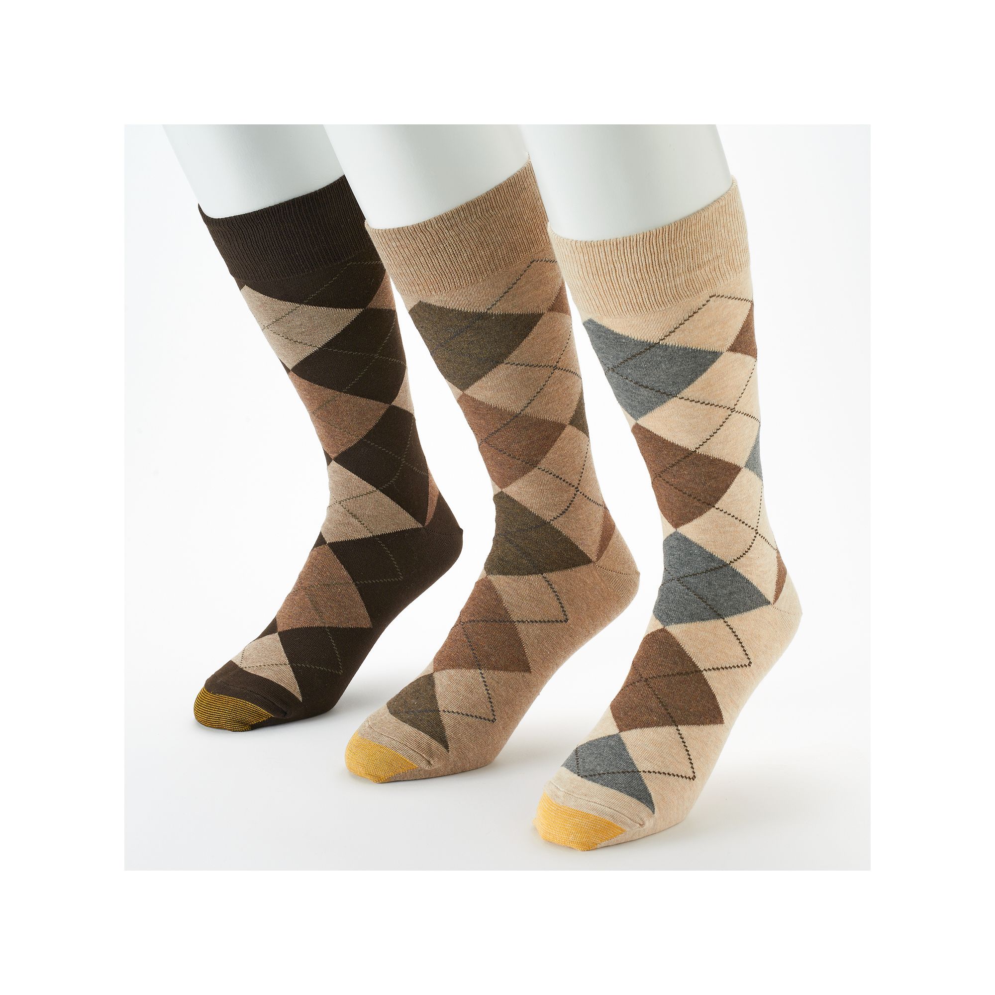 Mens GOLDTOE® 3-pack Carlyle Argyle Crew Socks, Size: 6-12, Brown
