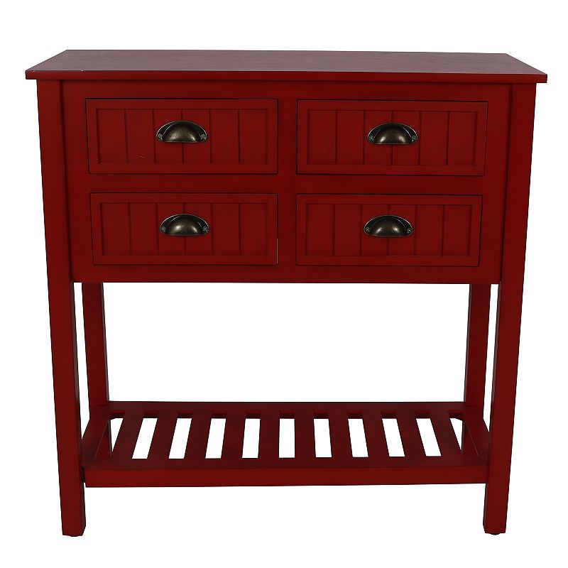 Decor Therapy Bailey Beadboard 4-Drawer Console Table, Red