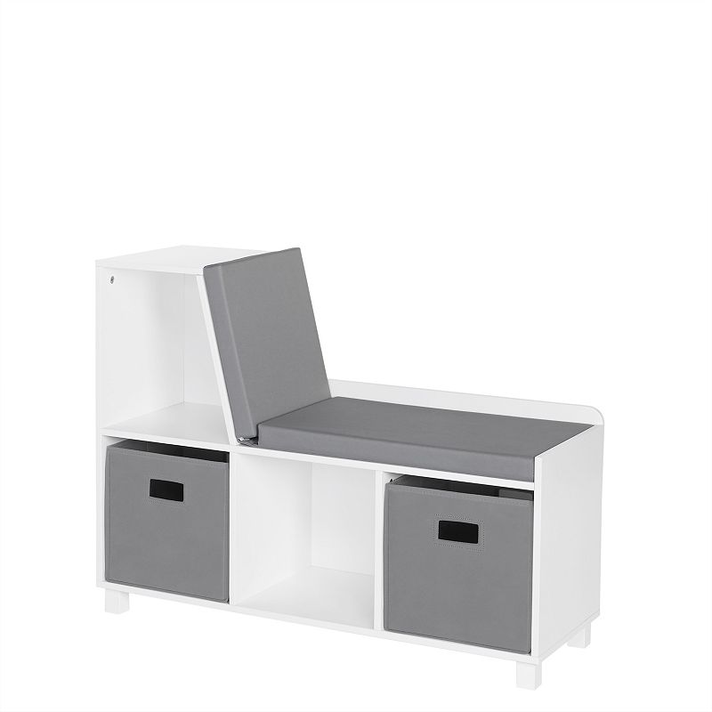 RiverRidge Home Book Nook Kids' Storage Bench with Cubbies and 2-Piece Bins, Gray