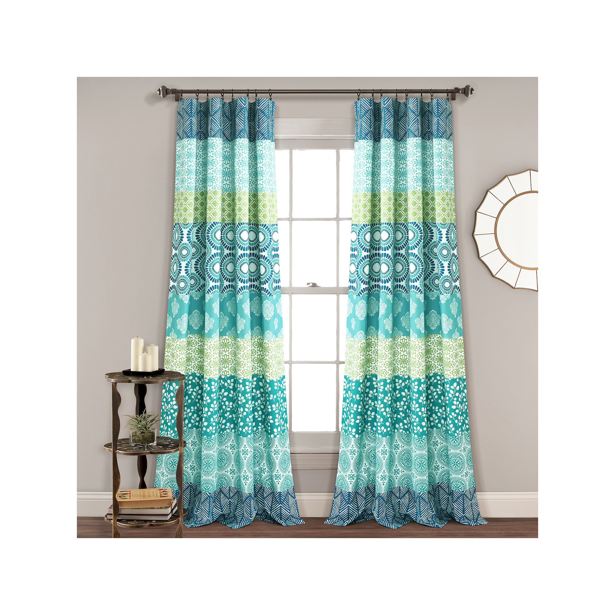 Lush Decor Bohemian Stripe Window Curtains Set, Blue Green