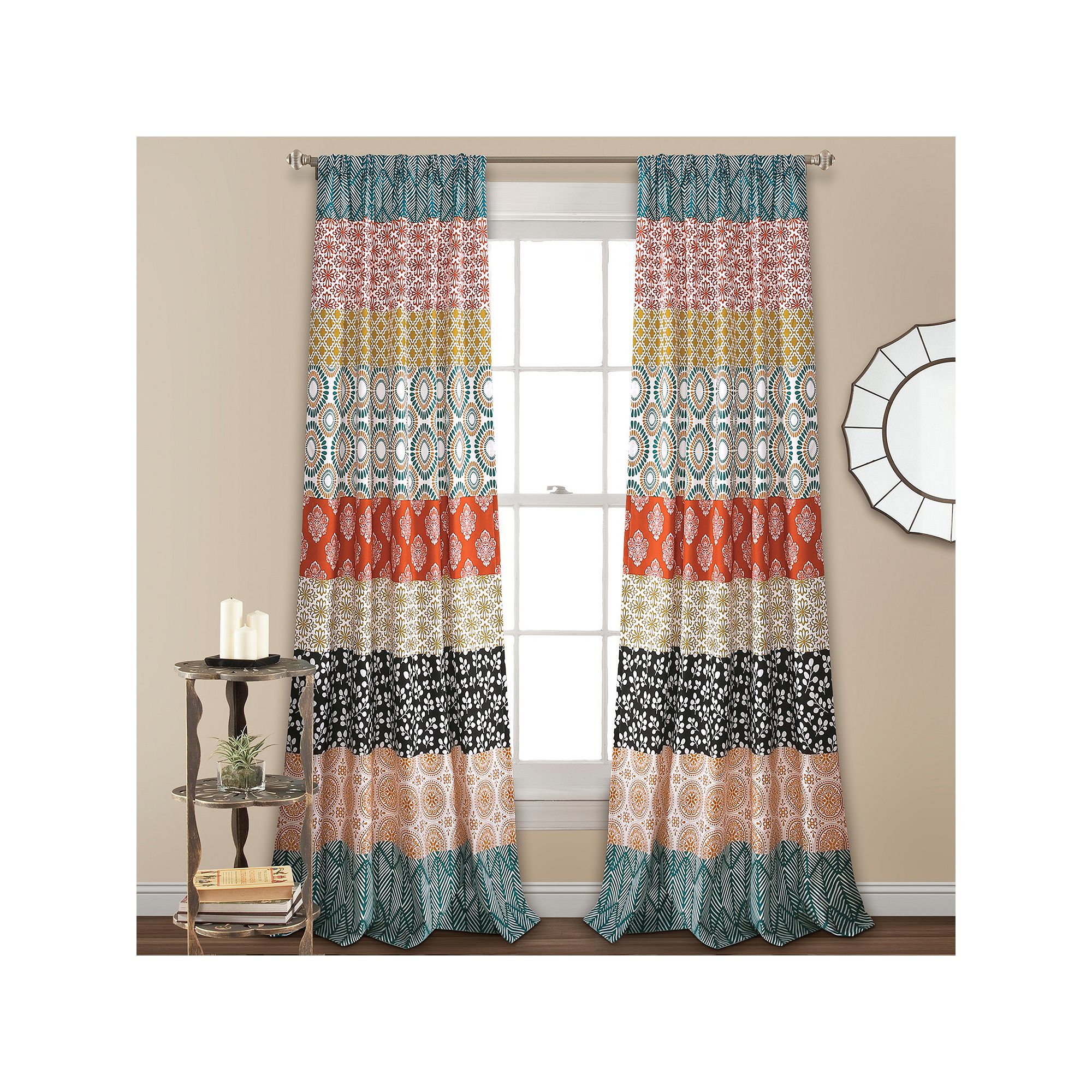 Lush Decor Bohemian Stripe Window Curtains Set, Turquoise