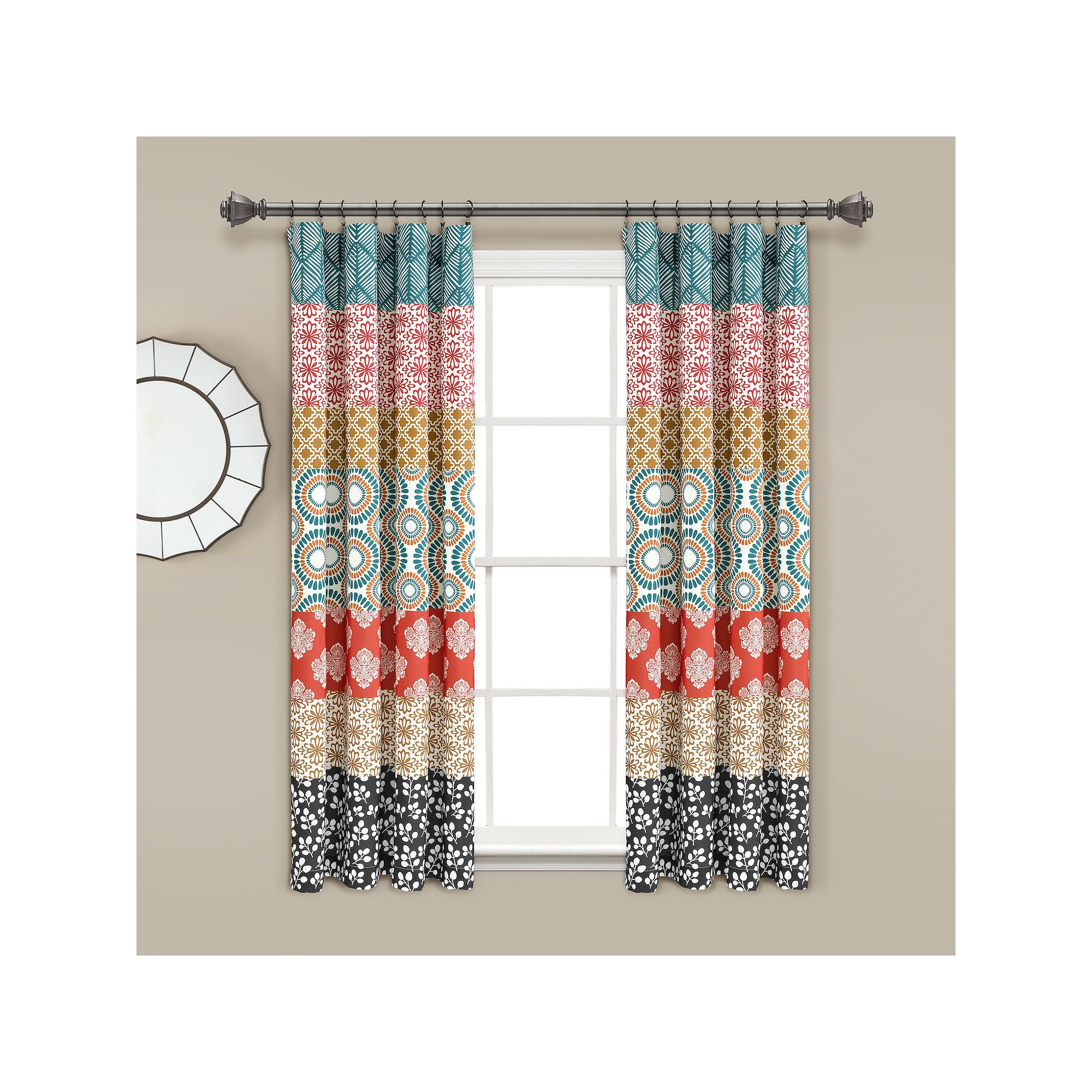 Lush Decor Bohemian Stripe Window Curtains Set, Turquoise Orange