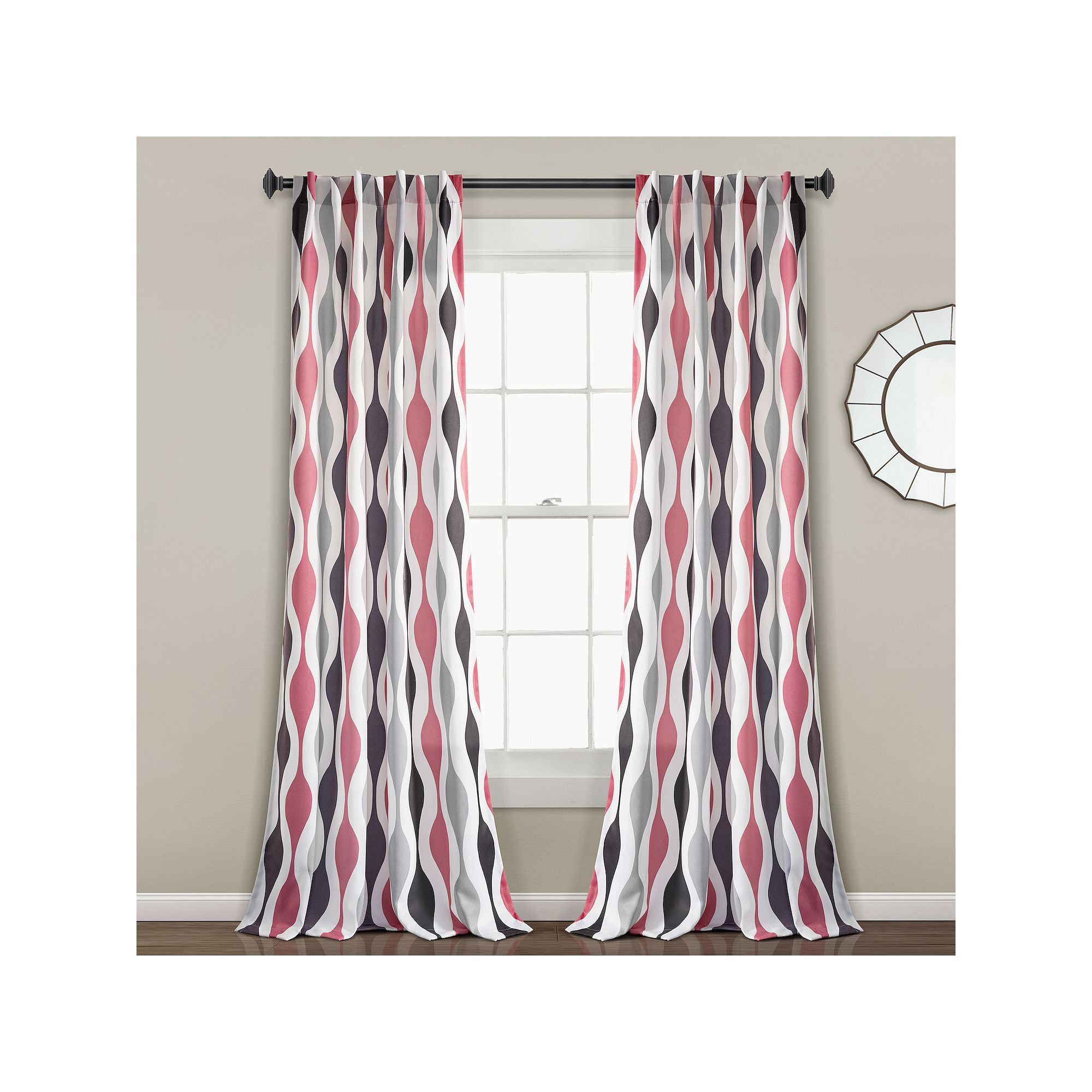 Lush Decor Mid Century Geo Room Darkening Window Curtains Set, Pink Gray