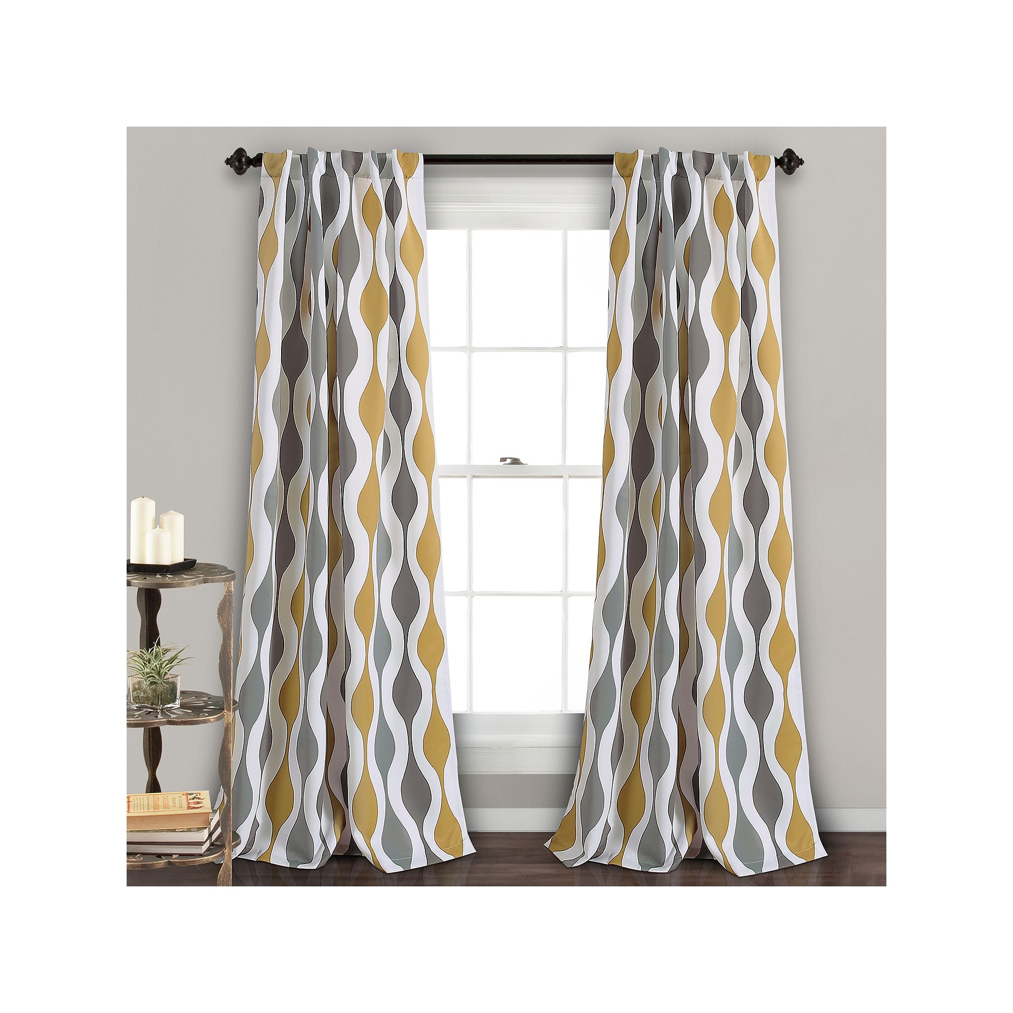Lush Decor Mid Century Geo Room Darkening Window Curtains Set, Gold