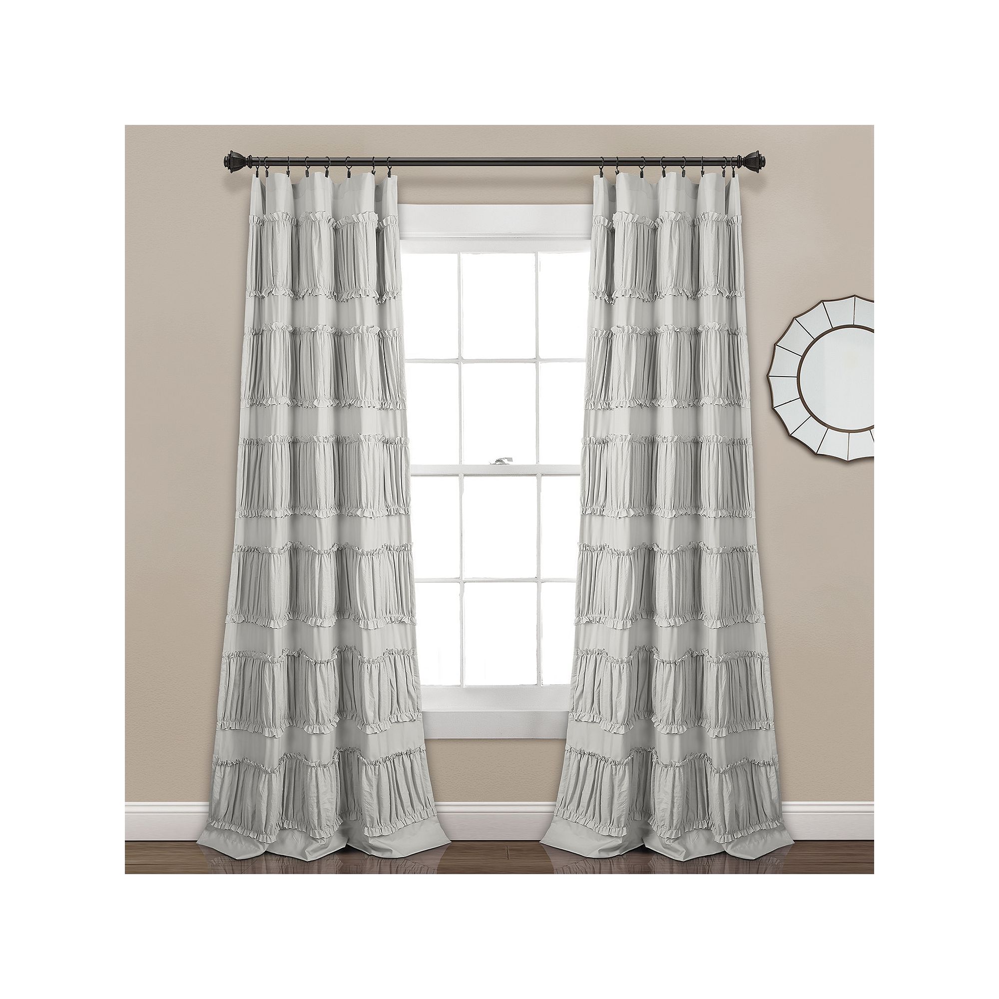 Lush Decor Nova Ruffle Window Curtains Set, Gray