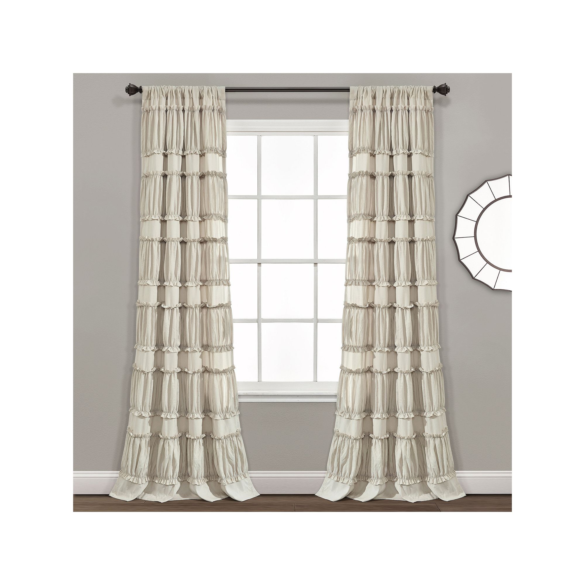Lush Decor Nova Ruffle Window Curtains Set, Neutral