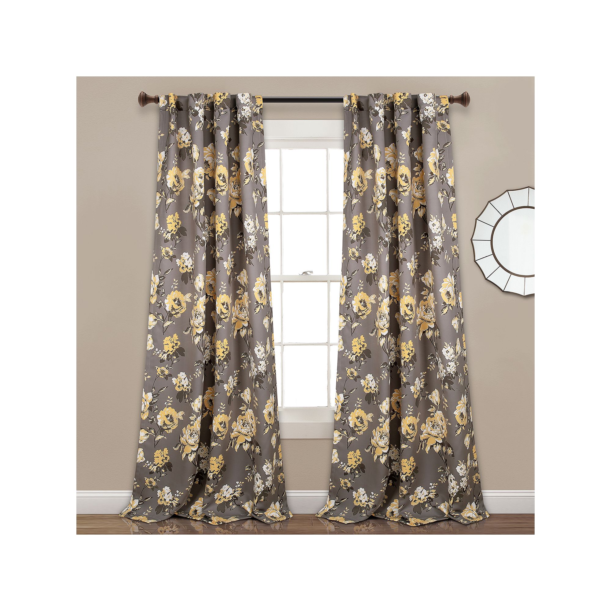 Lush Decor 2-pack Tania Floral Room Darkening Window Curtains, Gray