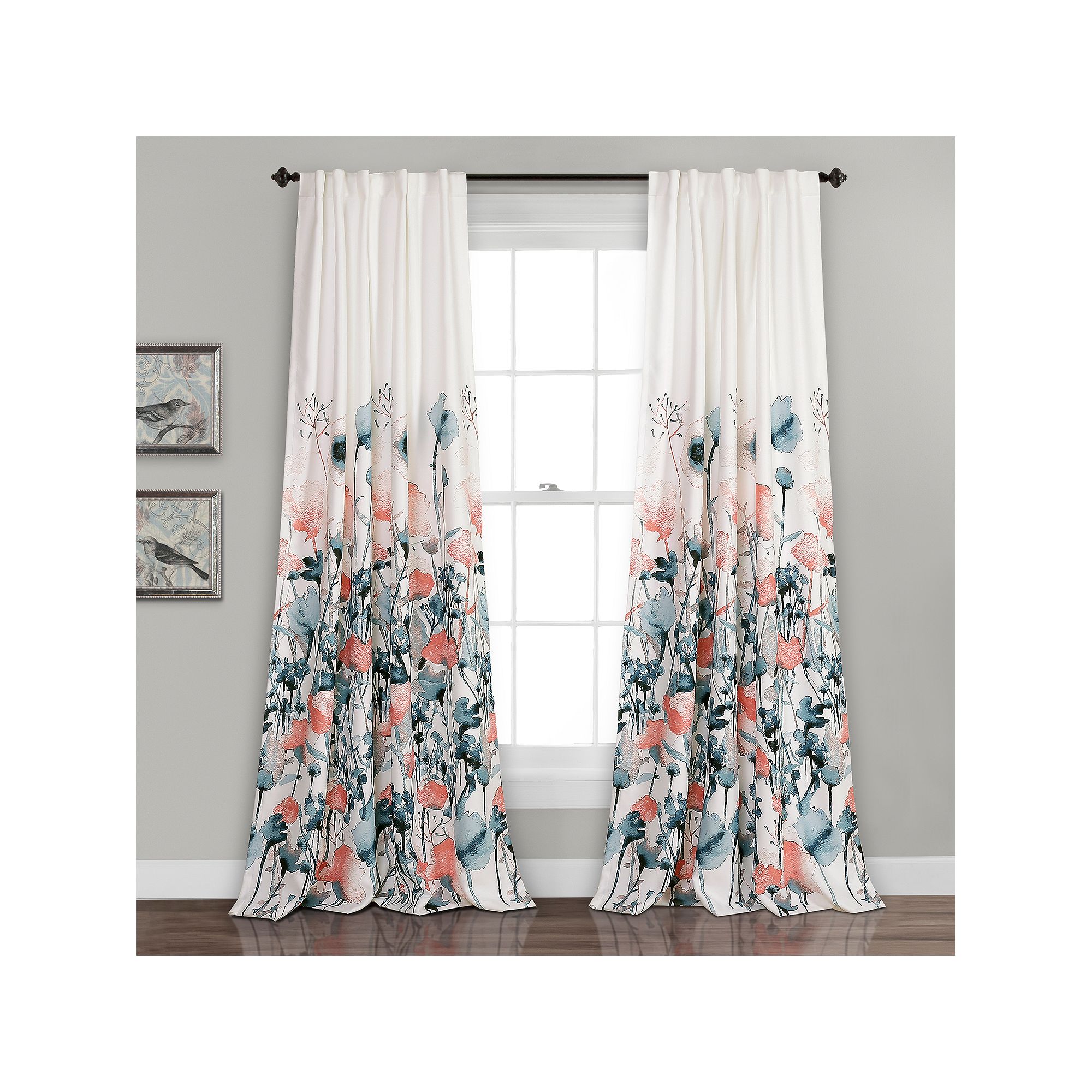 Lush Decor Zuri Floral Room Darkening Window Curtains Set, Blue