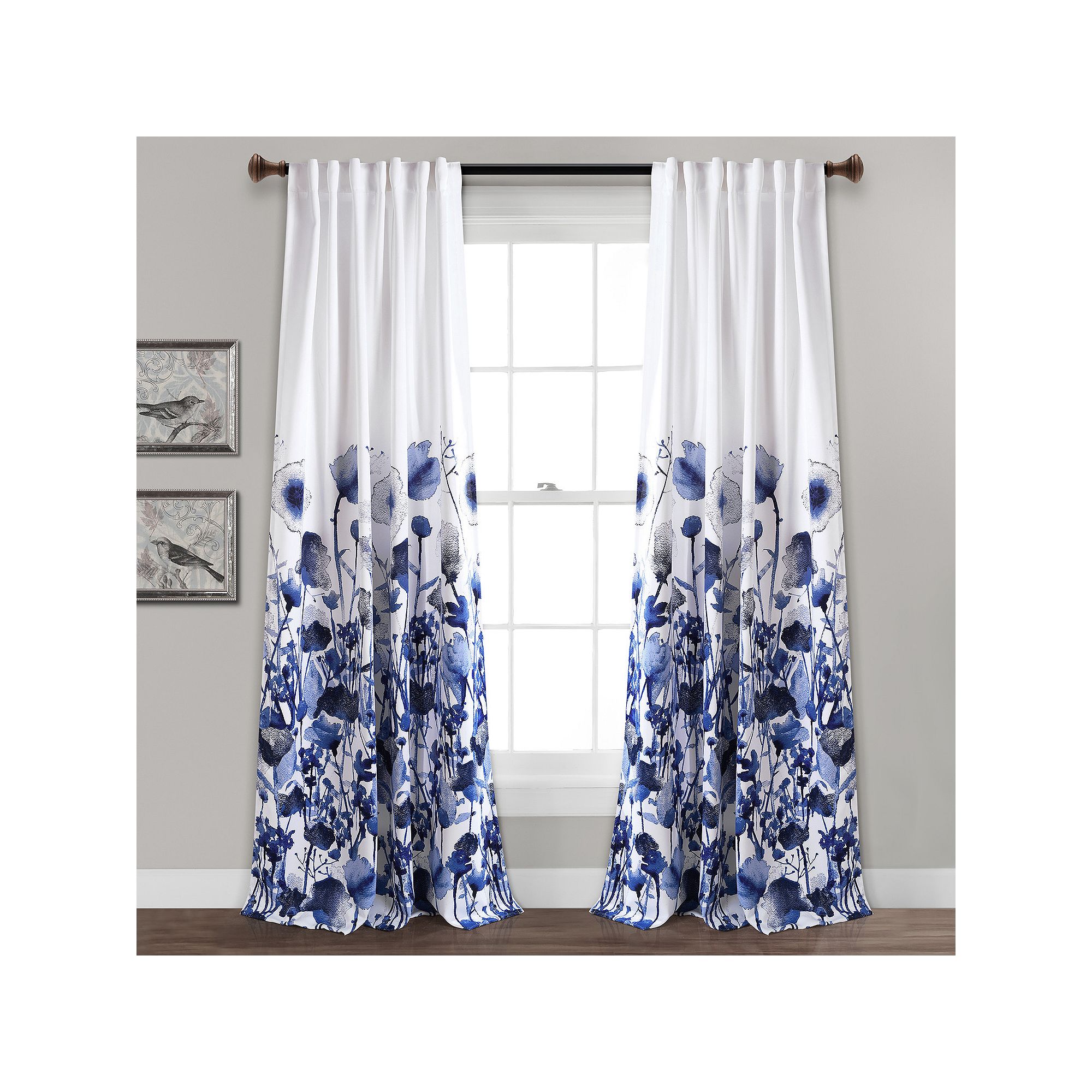 Lush Decor Zuri Floral Room Darkening Window Curtains Set, Blue