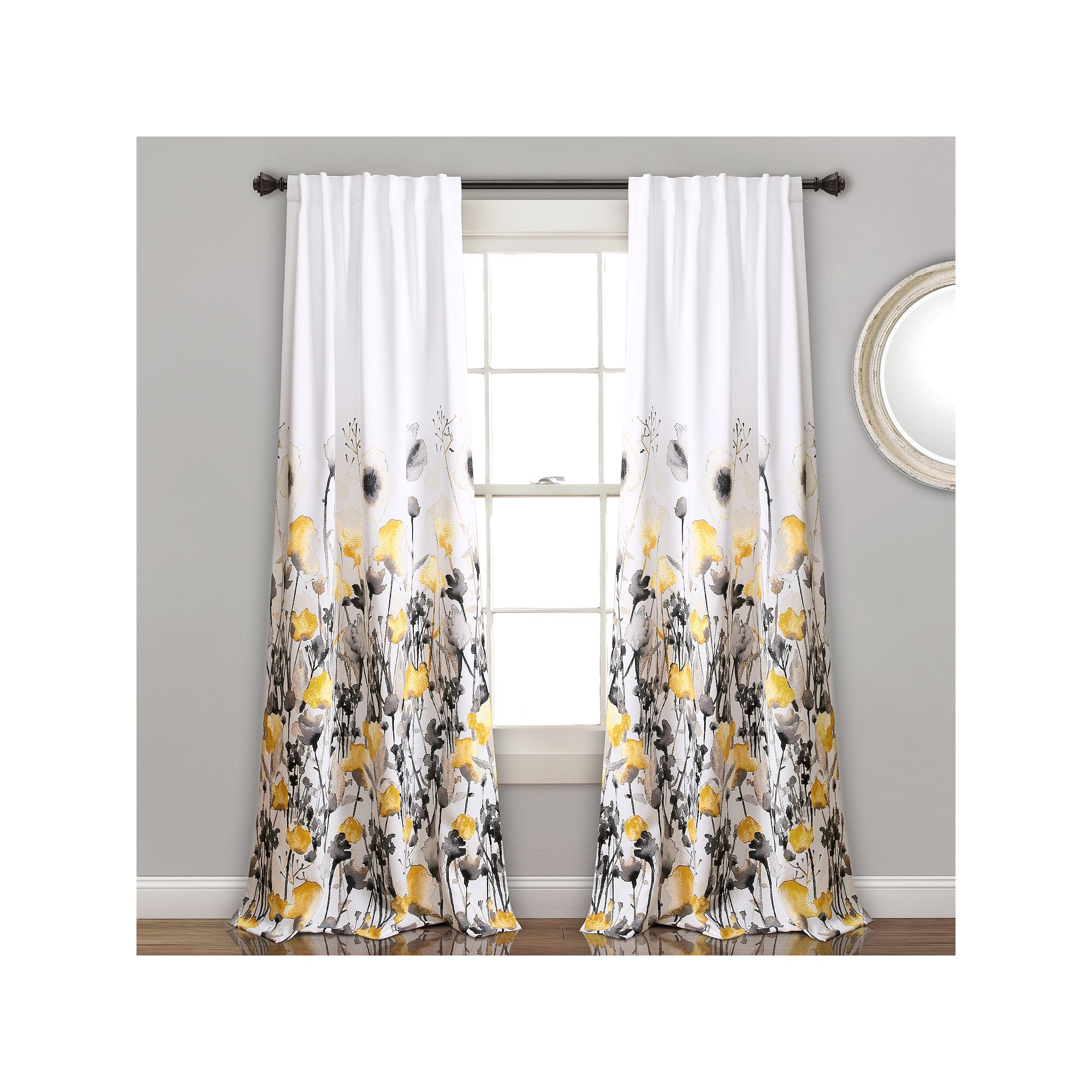Lush Decor Zuri Floral Room Darkening Window Curtains Set, Yellow