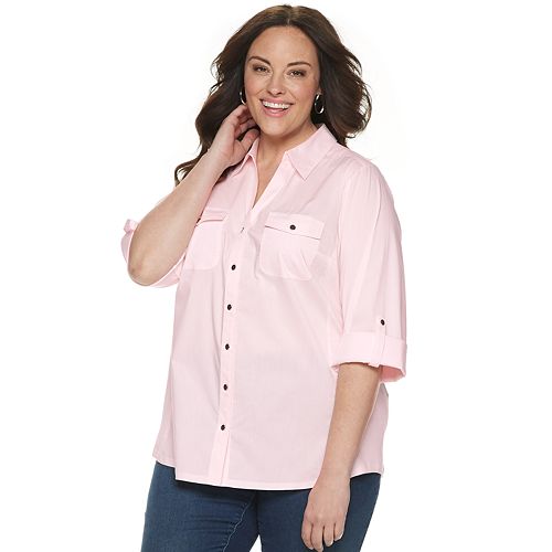 Plus Size Croft & Barrow® Solid Roll-Tab Shirt