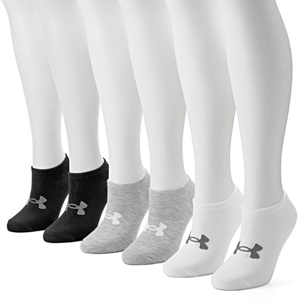 Under Armour Essential 6 Pack Womens No Show Socks Black Invisible Liner Sock 