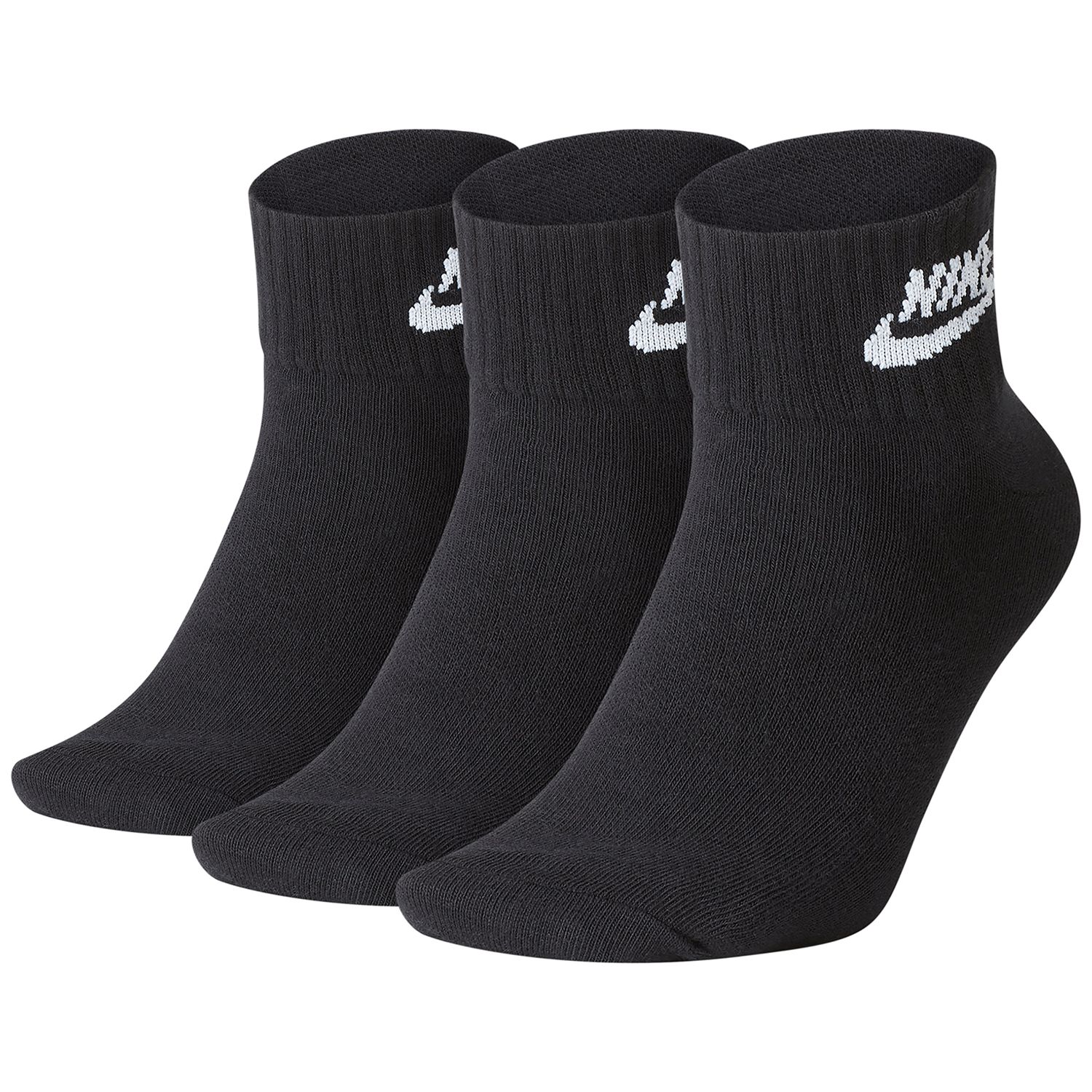 nike essential stripe 3 pack socks in white with black logo