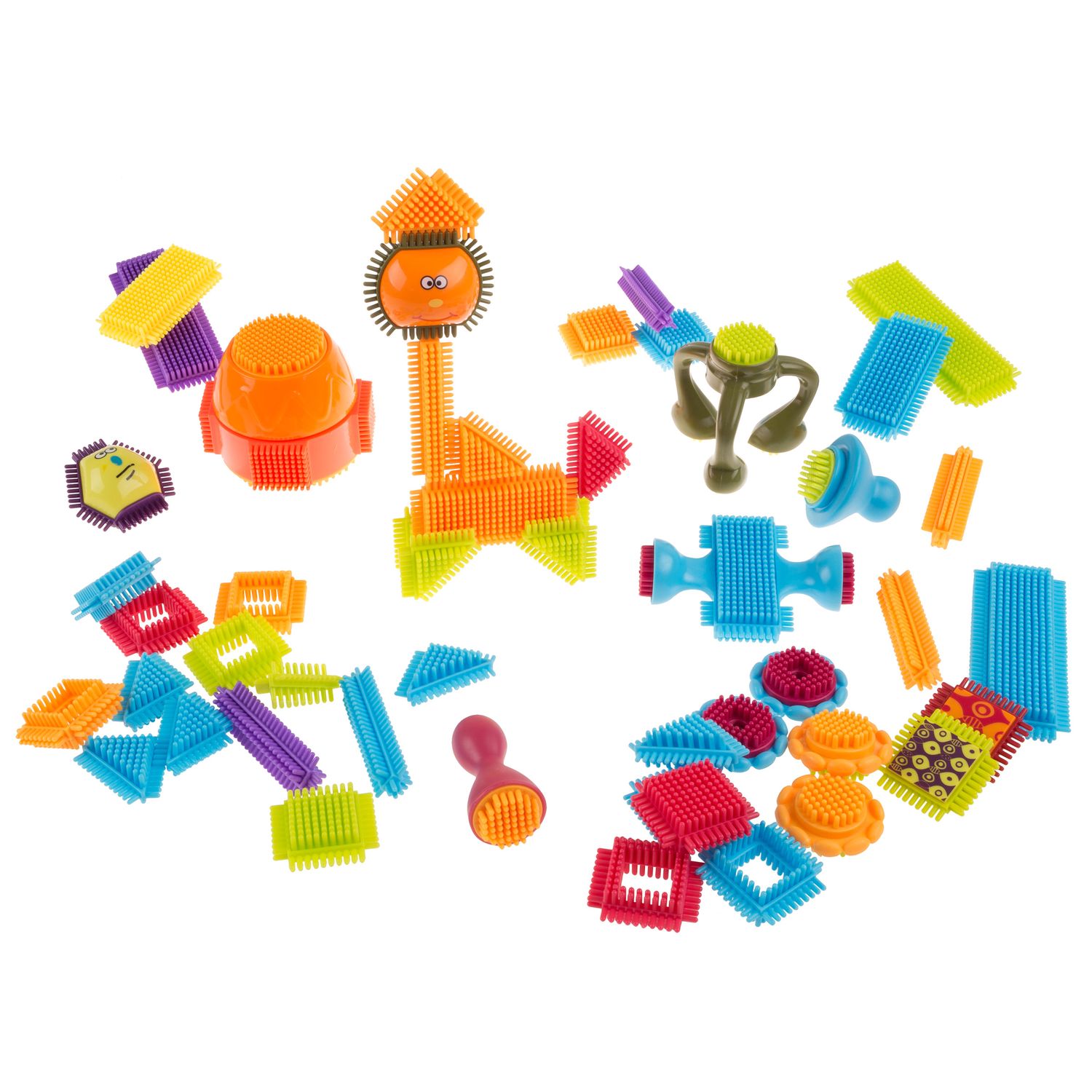 bright construction toy with bristles