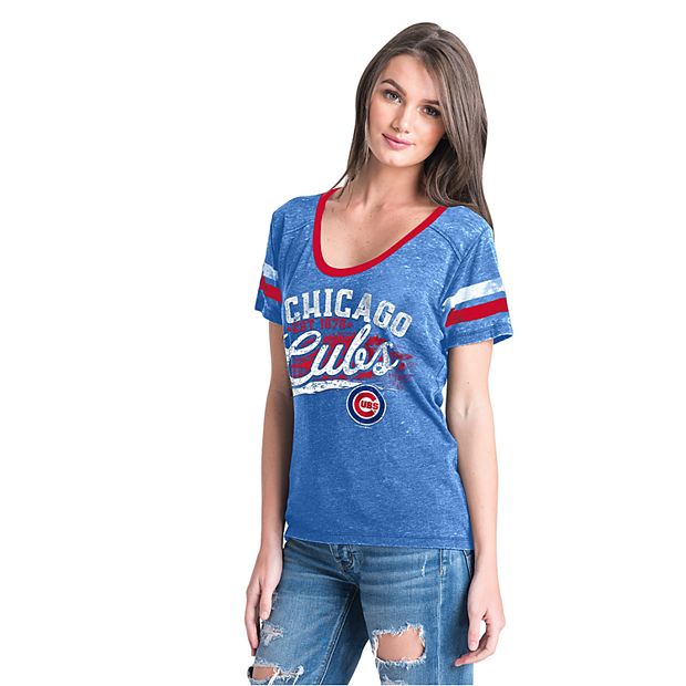 New Era Girls Youth White Chicago Cubs Pinstripe V-Neck T-shirt