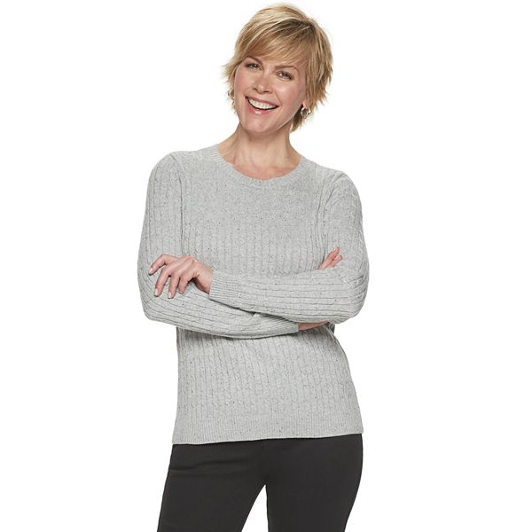 Womens Croft & Barrow® Essential Cable-Knit Crewneck Sweater - Gray Nepp (XX LARGE)